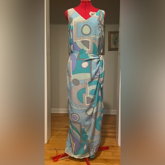 Y2K 90s Spenser Jeremy 100% Silk Mod Printed Faux Wrap Maxi Sun Dress - Picture 7 of 8